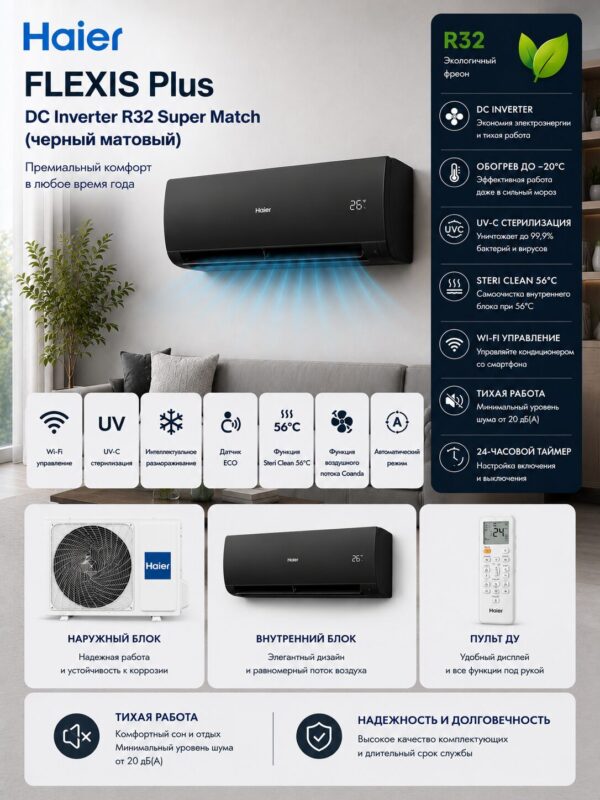 Haier FLEXIS Plus DC Inverter R32 Super Match (черный матовый)