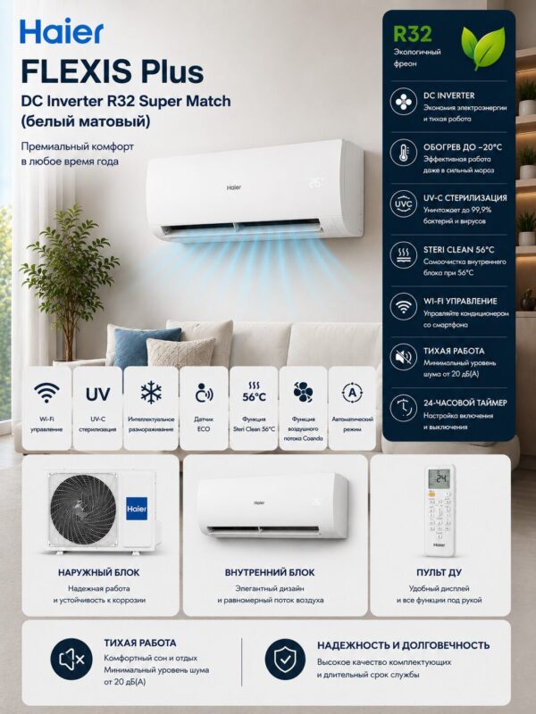 Haier FLEXIS Plus DC Inverter R32 Super Match (белый глянцевый)