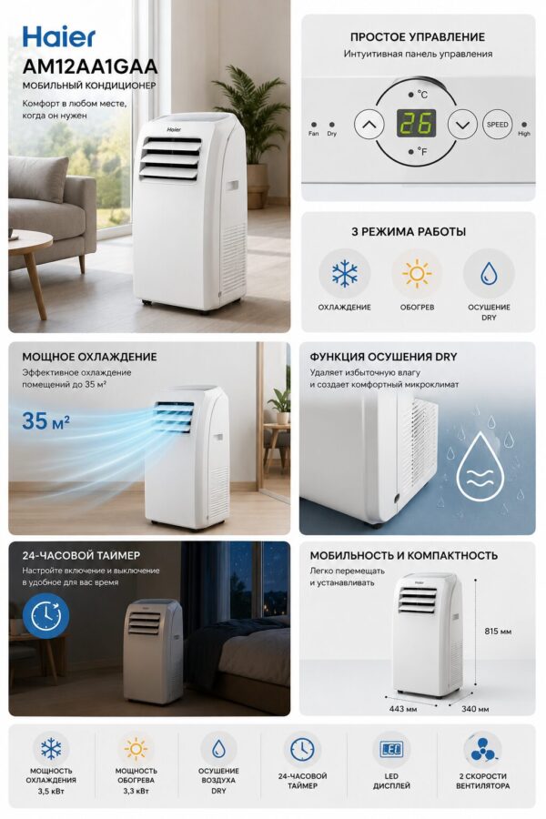 Мобильный кондиционер Haier AM12AA1GAA